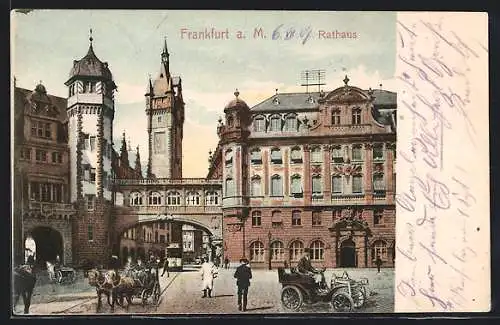 AK Frankfurt a. M., Rathaus mit Strassenbahn