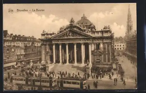 AK Bruxelles, La Bourse, Strassenbahn