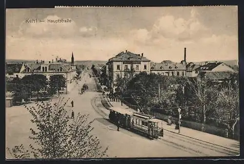 AK Kehl, Hauptstrasse mit Strassenbahn