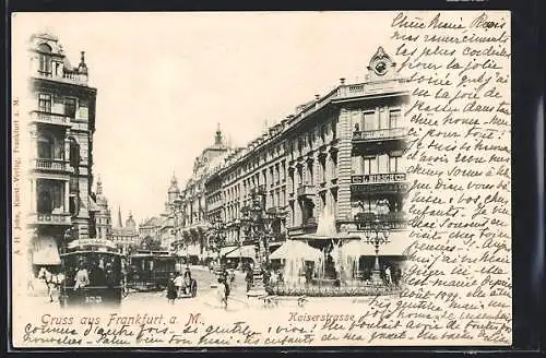 AK Frankfurt a. M., Kaiserstrasse mit Strassenbahnen