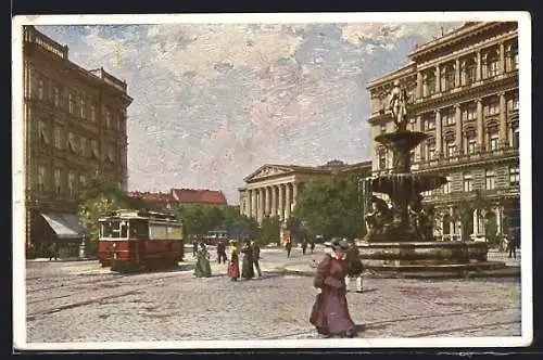AK Budapest, Kalvin-ter mit Strassenbahn, Kalvin-Platz