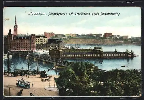 AK Stockholm, Järnvägsbron och Stockholms Stads Badinrättning, Strassenbahn