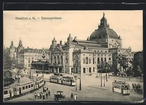 AK Frankfurt a.M., Strassenbahnen am Schauspielhaus
