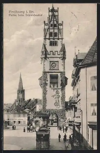 AK Freiburg i. Br., Strassenbahn am Schwabentor