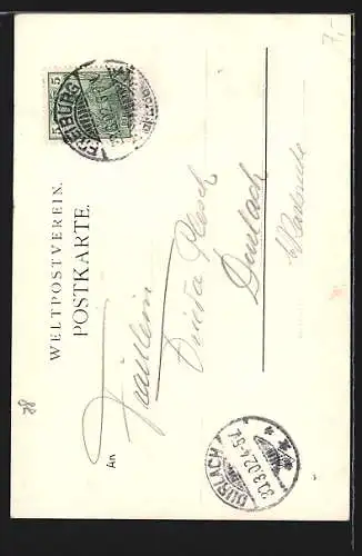 Lithographie Freiburg i. Br., Neues Martinsthor, Strassenbahn