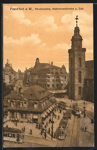 AK Frankfurt a. M., Hauptwache, Katharinenkirche und Zeil, Strassenbahn