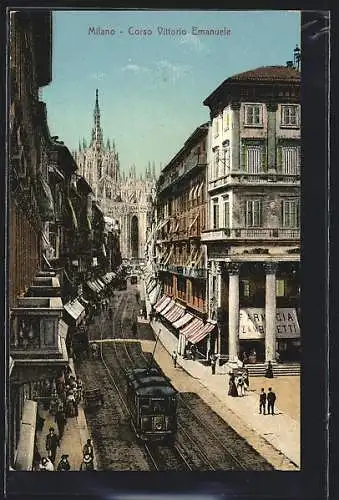 AK Milano, Corso Vittorio Emanuele, Strassenbahn