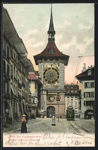 AK Bern, Der Zeitglockenturm mit Strassenbahn