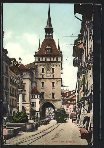 AK Bern, Käfigturm mit Strassenbahn