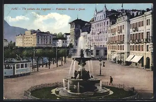 AK Lugano, Fontana Bossi e Quai, Tramway, Strassenbahn