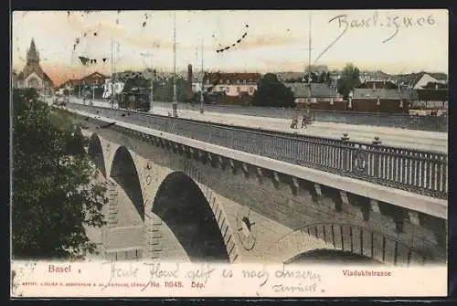 AK Basel, Strassenbahn auf der Viaduktstrasse