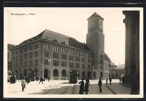 AK St. Gallen, Strassenbahn vor der Post