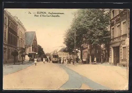 AK Eupen, Strassenbahn in der Aschenerstrasse