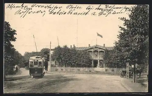 AK Libau, Strassenbahn vor dem Kurhaus