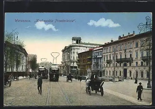 AK Warszawa, Krakowskie Przedmiescie, Strassenbahn