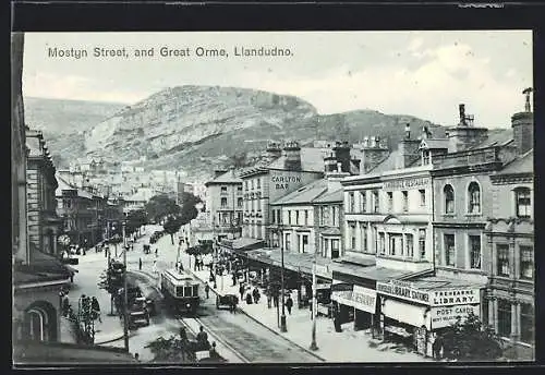 AK Llandudno, Mostyn Street and Great Orme, Strassenbahn