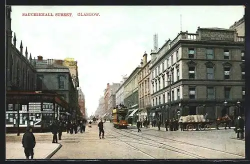 AK Glasgow, Sauchiehall Street, Strassenbahn