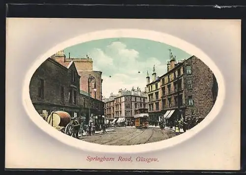 AK Glasgow, Springburn Road, Strassenbahn