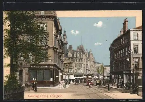 AK Glasgow, Charing Cross, Strassenbahn