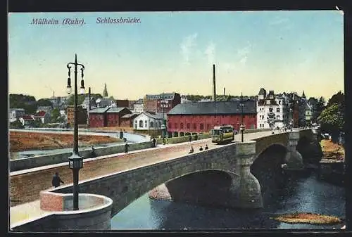 AK Mülheim /Ruhr, Strassenbahn auf der Schlossbrücke