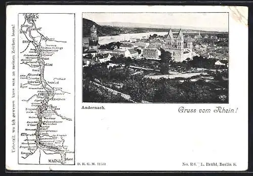 AK Andernach /Rh., Ortsansicht, Rhein-Karte