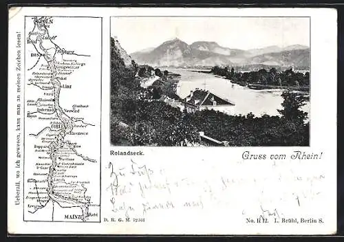 AK Remagen, Rolandseck, Rhein-Karte