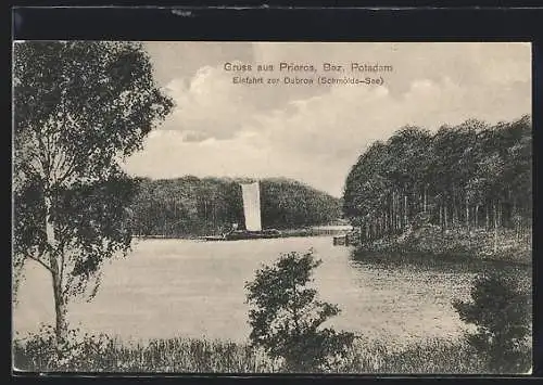 AK Prieros /Potsdam, Einfahrt zur Dubrow (Schmölde-See)