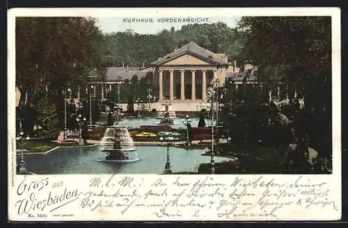 AK Wiesbaden, Kurhaus mit Springbrunnen