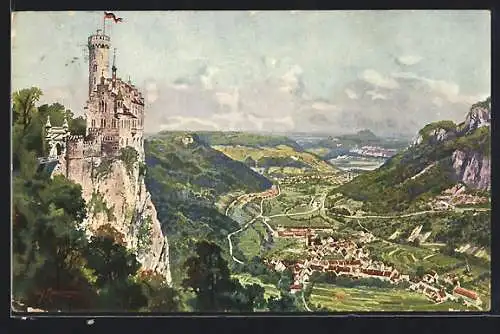 AK Honau / Württ., Schloss Lichtenstein mit Honauertal