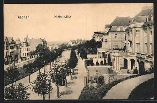 AK Aachen, Nizza-Allee mit Wiesenstück