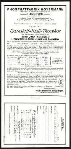 Klapp-AK Reklame Phosphatfabrik Hoyermann in Hannover, Harnstoff-Kali.Phosphor für den Anbau, Arnswaldtstrasse 28