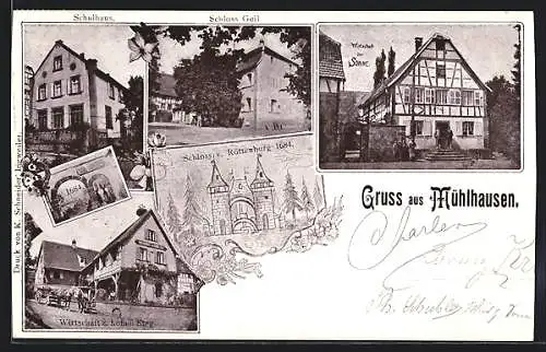 AK Mühlhausen / Ingweiler, Wirtschaft z. Lohen Steg, Wirtschaft z. Sonne, Schloss Geil