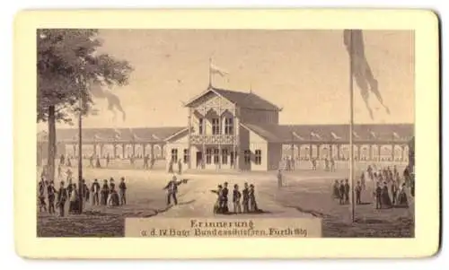 Fotografie unbekannter Fotograf, Ansicht Fürth i. B., Erinnerung an das IV. Bundesschiessen in Fürth, 1869, nach Gemälde
