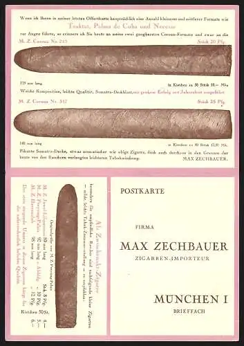 Klapp-AK München, Zigarren-Importeur Max Zechbauer, Reklame und Bestellkarte