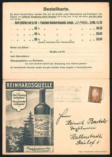 Klapp-AK Bad Wildungen, Reinhardsquelle GmbH, Reklame und Bestellkarte