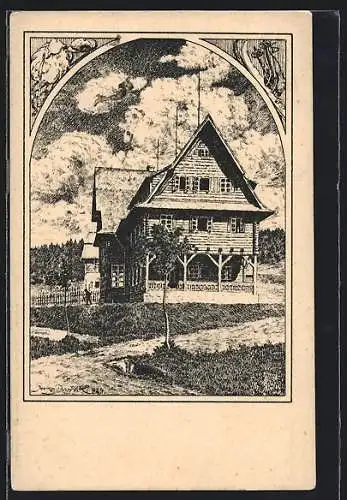 Künstler-AK Chata Klubu Ceskoslovenských Turistu v Lenore na Sumave