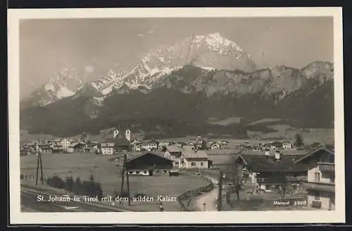 AK St. Johann in Tirol, Ortsansicht mit dem wilden Kaiser