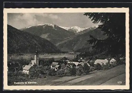 AK Pusarnitz, Ortsansicht gegen das Gebirge