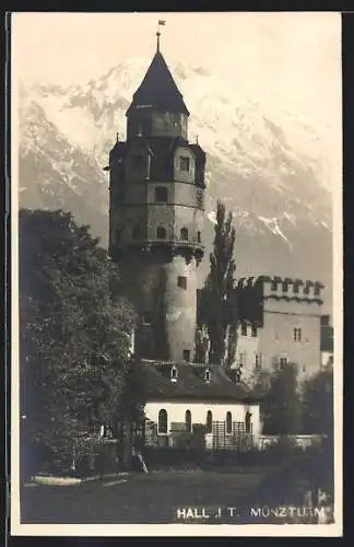 AK Hall i. T., Münzturm gegen die Berge