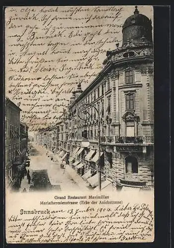 AK Innsbruck, Grand Restaurant Maximilian, Mariatheresienstrasse Ecke Anichstrasse