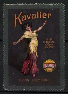 Reklamemarke Kavalier - beste Lederputzcreme der Welt, Union Augsburg, tanzende Frau