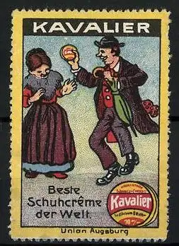 Reklamemarke Kavalier - beste Schuhcreme der Welt, Union Augsburg, Paar beim Tanzen, Dose