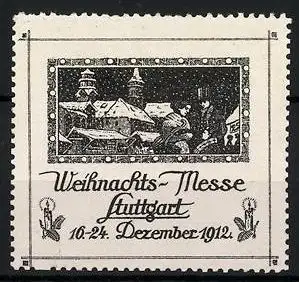 Reklamemarke Stuttgart, Weihnachts-Messe 1912, schneebedeckte Stadt
