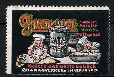 Reklamemarke Grana - flüssiges Backfett, Grana-Werke GmbH, Berlin, Bäcker mit Teig