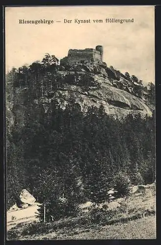 AK Kynast /Riesengebirge, Burg vom Höllengrund betrachtet
