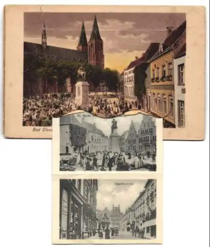 Leporello-AK Bad Cleve, Kleiner Markt mit Hohenzollernbrunnen