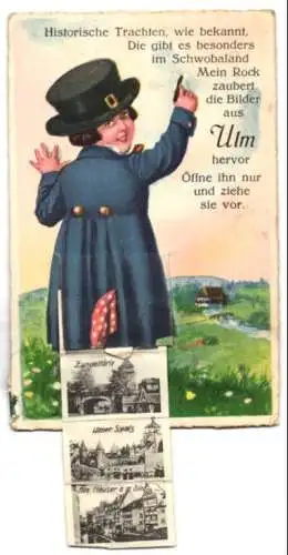 Leporello-AK Ulm / Donau, Ulmer Spatz, Rathaus, Metzgerturm