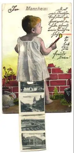 Leporello-AK Mannheim, Hauptbahnhof, Friedrichsplatz, Theaterplatz