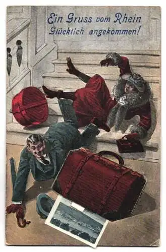 Leporello-AK Braubach /Rhein, Ansichten im Koffer, Ortsansicht mit Maxburg, Assmannshausen, Mäuseturm