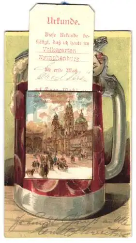 AK München, Feldherrnhalle mit Theatinerkirche, Trinker-Urkunde des Volksgartens Nymphenburg